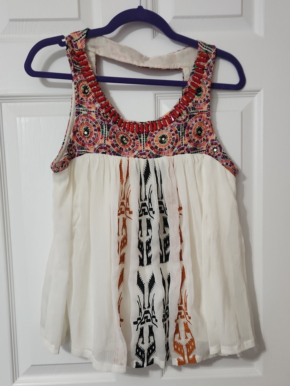 Embroidered Boho White Sleeveless Top